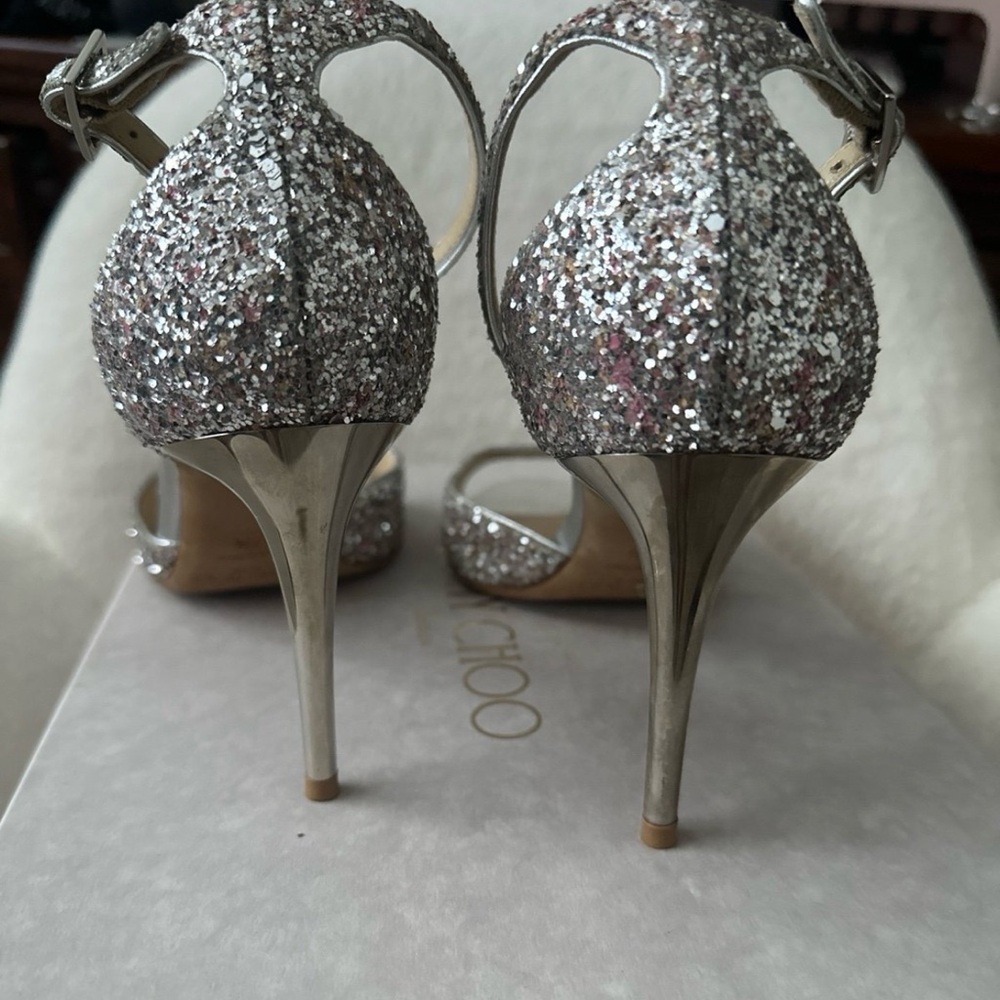 Jimmy Choo Sparkling Silver Heels - Picture 3 of 7
